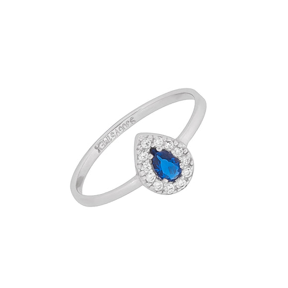 joyeria, plata, anillo, piedra gota, zirconia, azul
