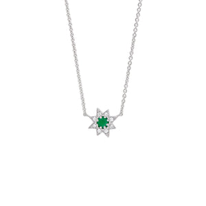 plata, joyeria, collar, rodio, flor, estrella, verde