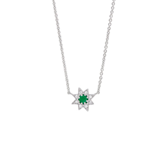 plata, joyeria, collar, rodio, flor, estrella, verde